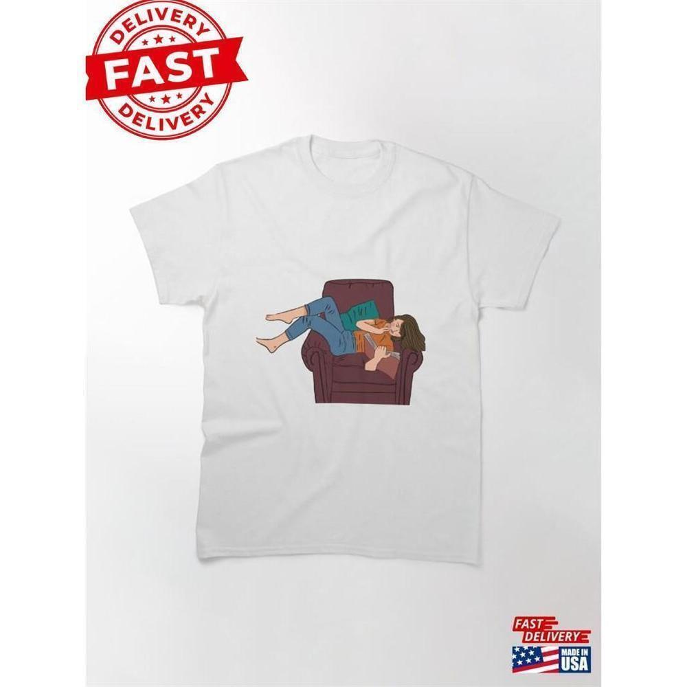 Illustration Of A Girl Reading Book And Laying On The Chair Classic T-Shirt